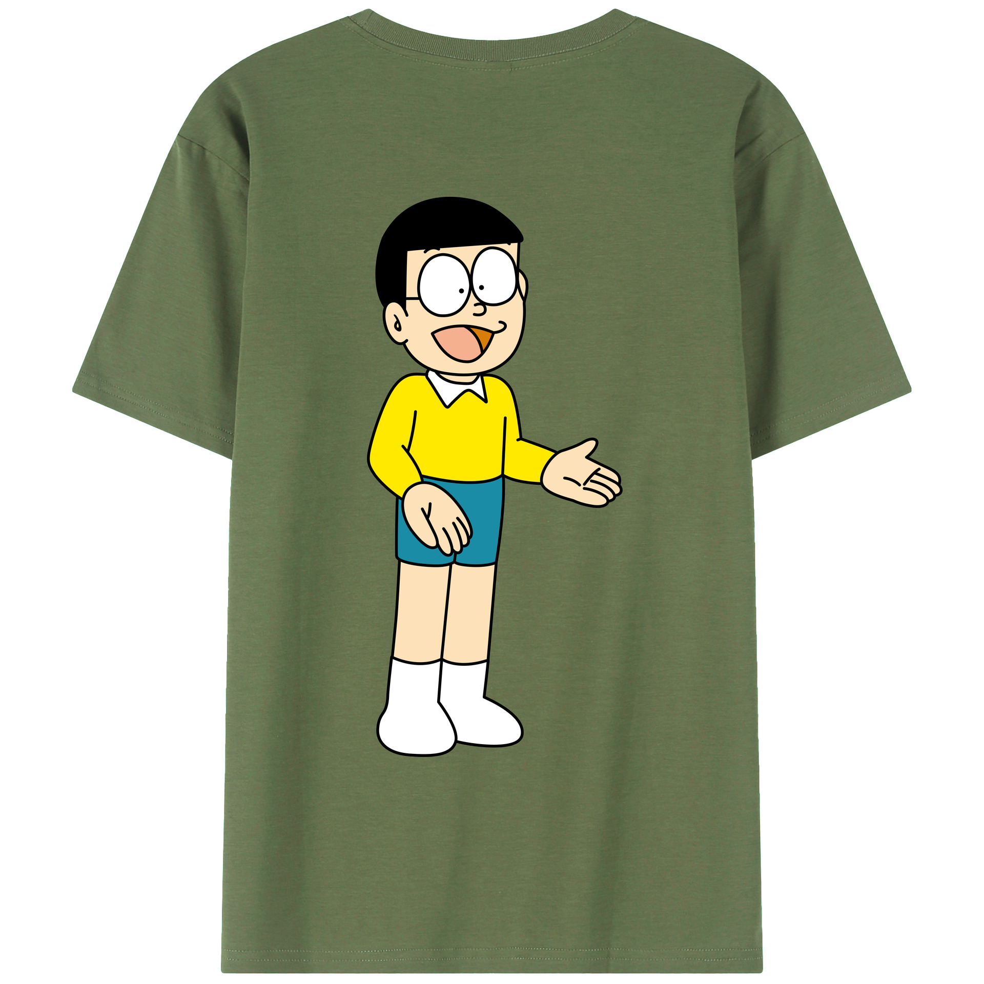 （画像用） ドラえもん 野比 のび太 Doraemon Nobita Nobi 綿100％ メンズ半袖Tシャツ（バックプリント） 通気性